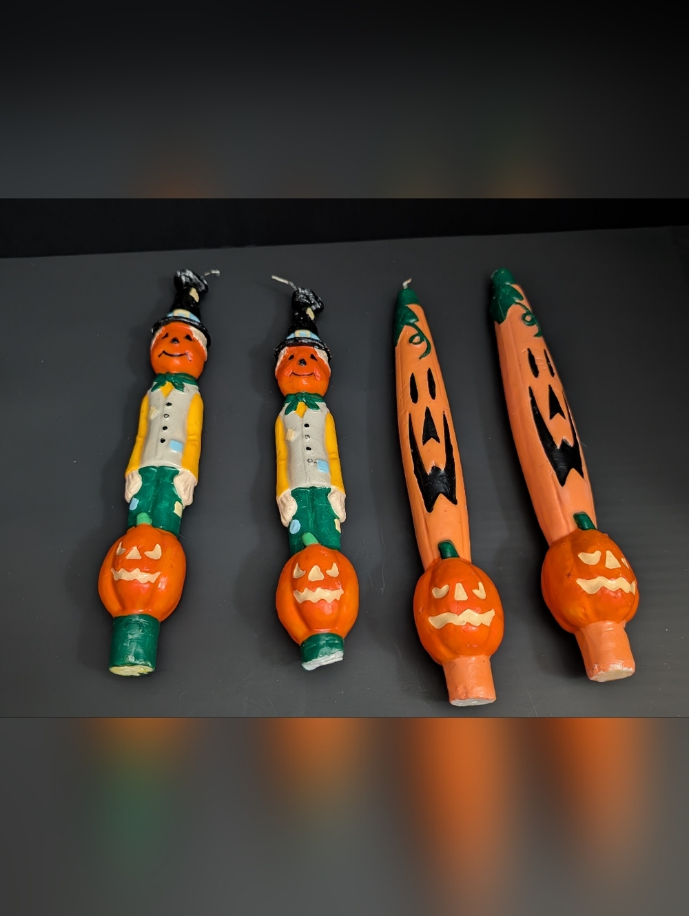 Vintage Halloween scarecrow pumpkin taper candles 4-2026D6